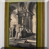 A12. Engraved temple relief with green velvet matte. Frame: 32”h x 23.5”w 